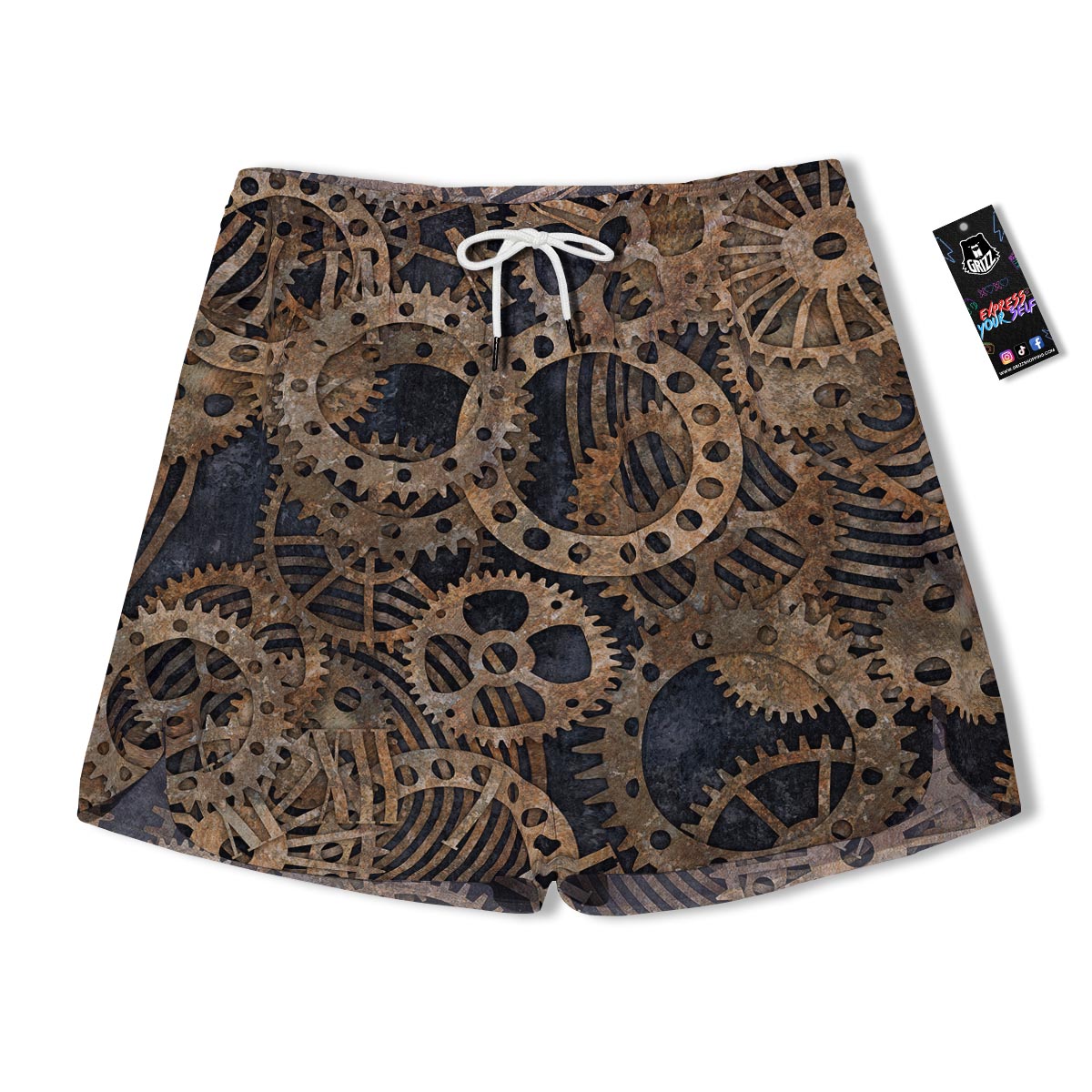Cogs And Gears Steampunk Brass Print Men's Running Shorts-grizzshop