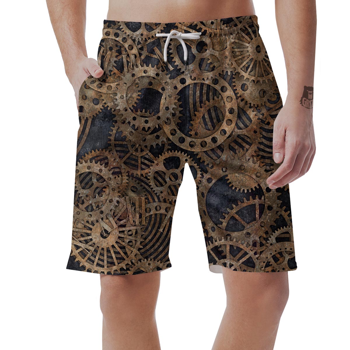 Cogs And Gears Steampunk Brass Print Men's Shorts-grizzshop