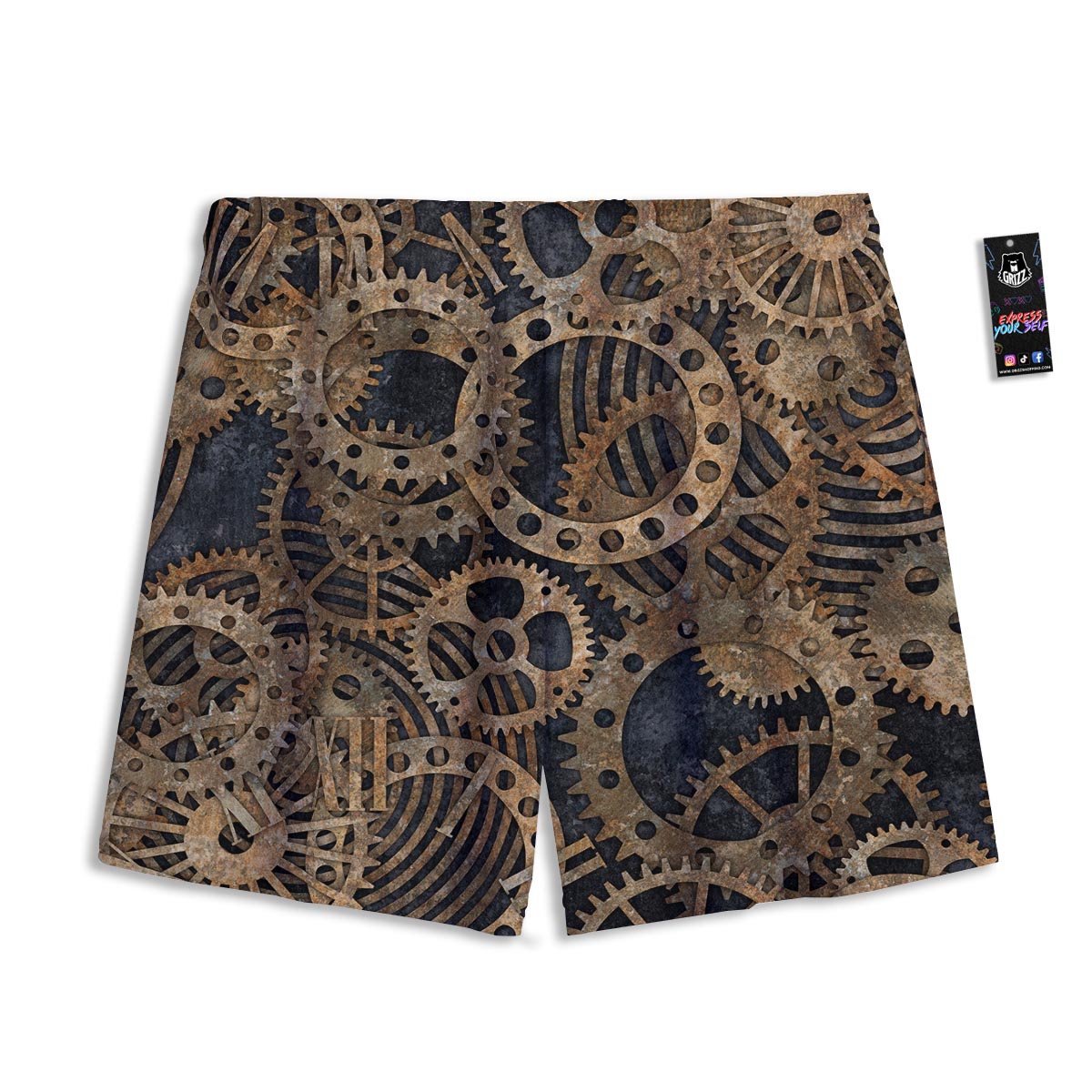 Cogs And Gears Steampunk Brass Print Mesh Shorts