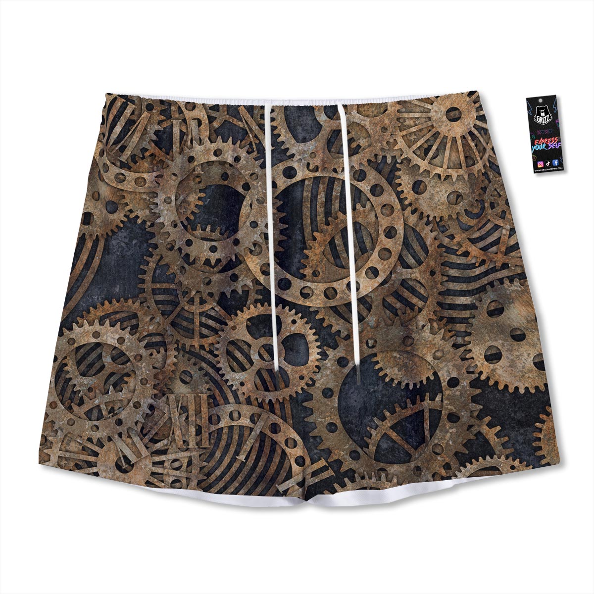 Cogs And Gears Steampunk Brass Print Mesh Shorts
