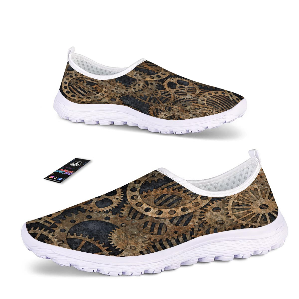 Cogs And Gears Steampunk Brass Print Nurse Shoes-grizzshop