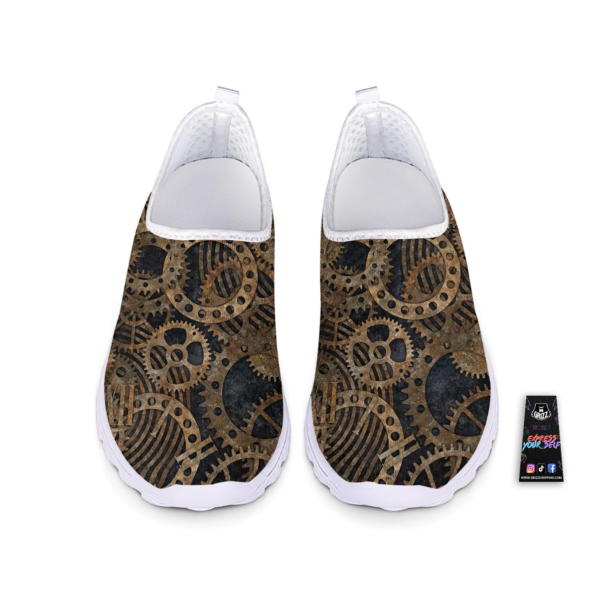 Cogs And Gears Steampunk Brass Print Nurse Shoes-grizzshop