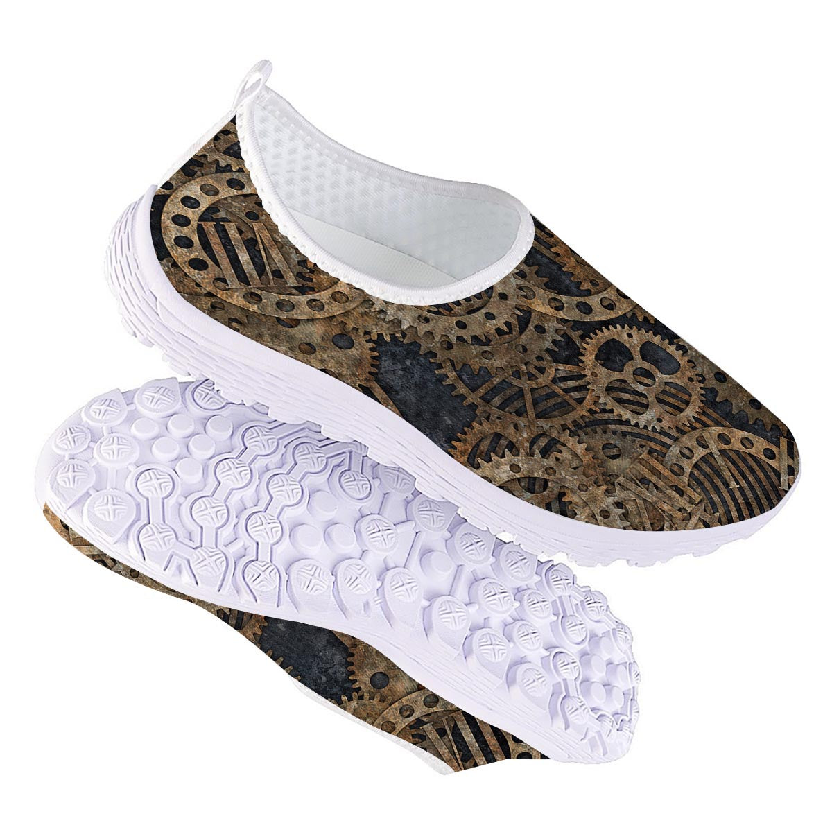 Cogs And Gears Steampunk Brass Print Nurse Shoes-grizzshop