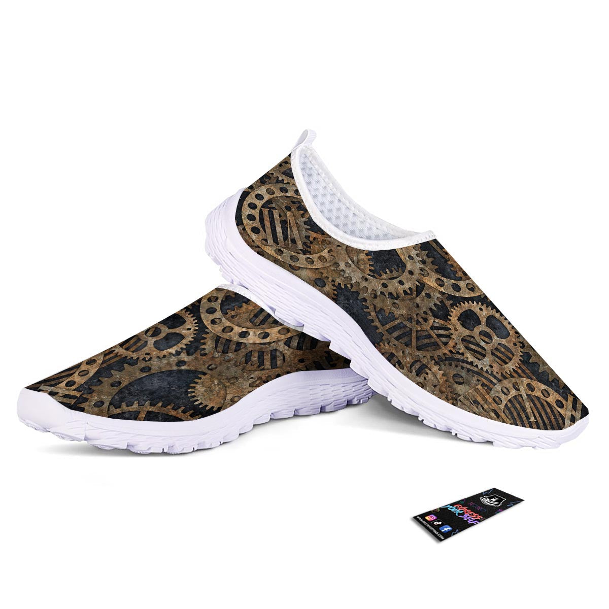 Cogs And Gears Steampunk Brass Print Nurse Shoes-grizzshop