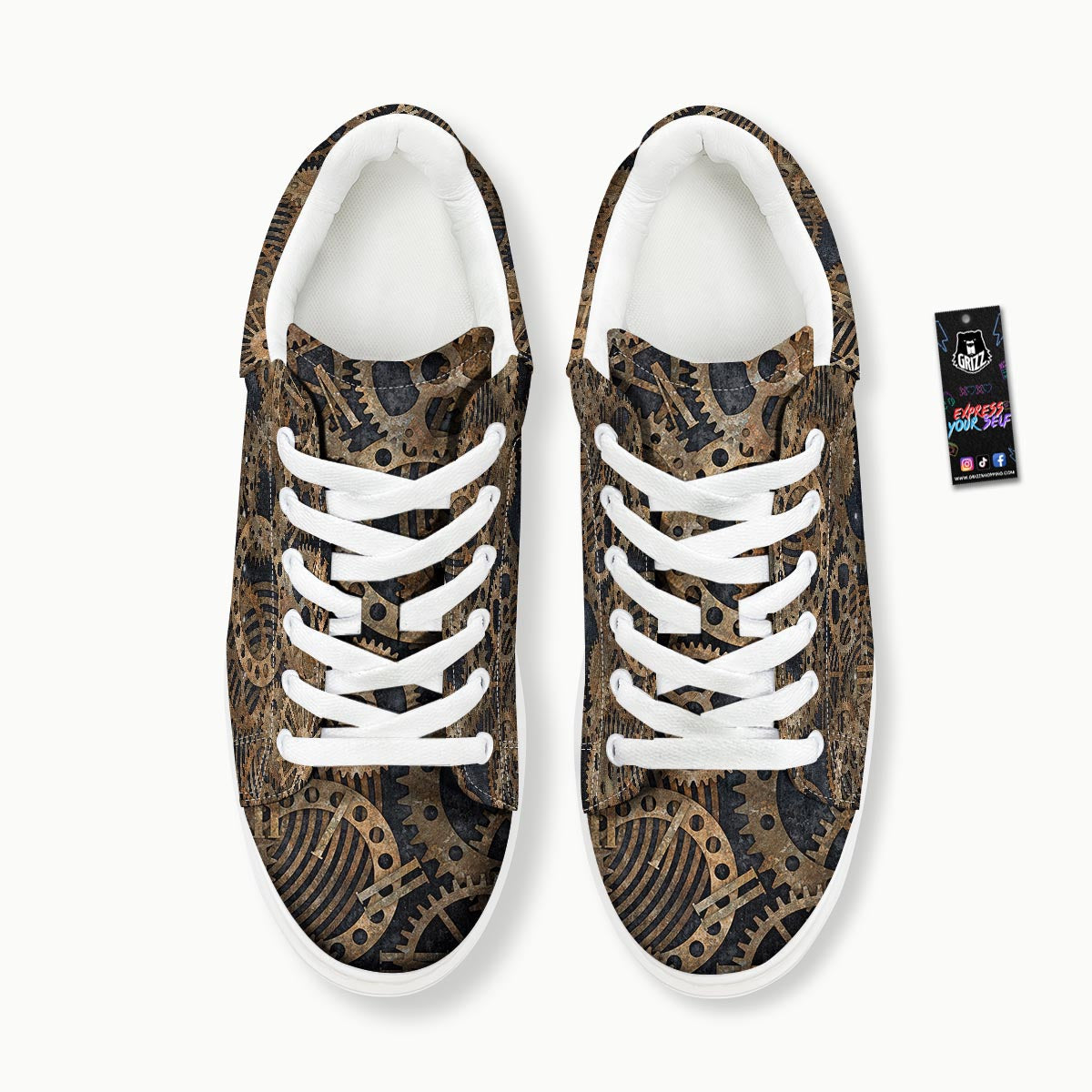 Cogs And Gears Steampunk Brass Print Platform Shoes-grizzshop
