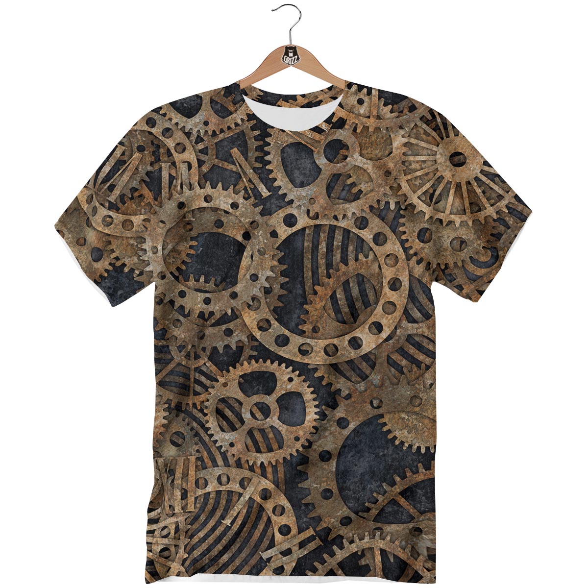 Cogs And Gears Steampunk Brass Print T-Shirt-grizzshop