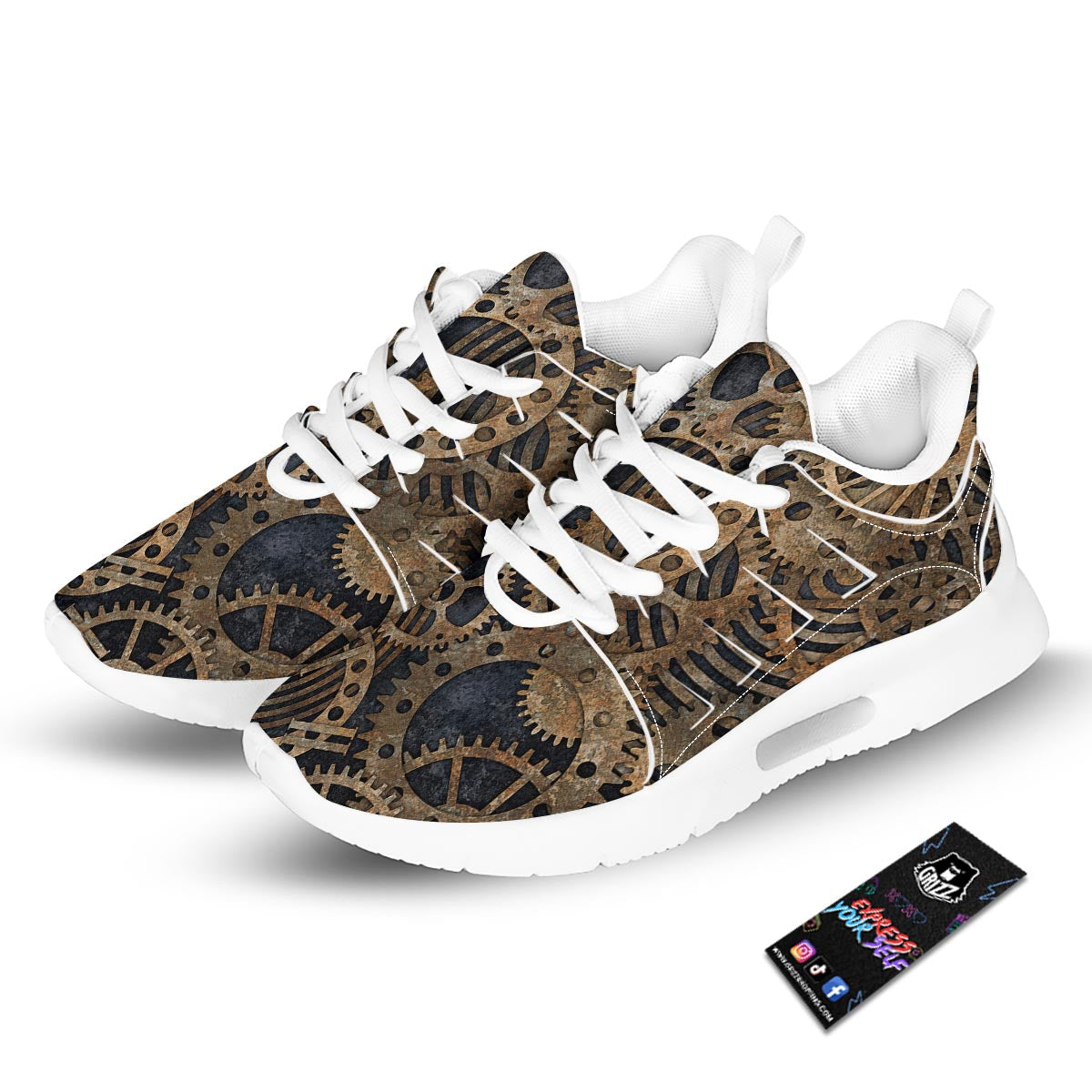 Cogs And Gears Steampunk Brass Print Tennis Shoes-grizzshop