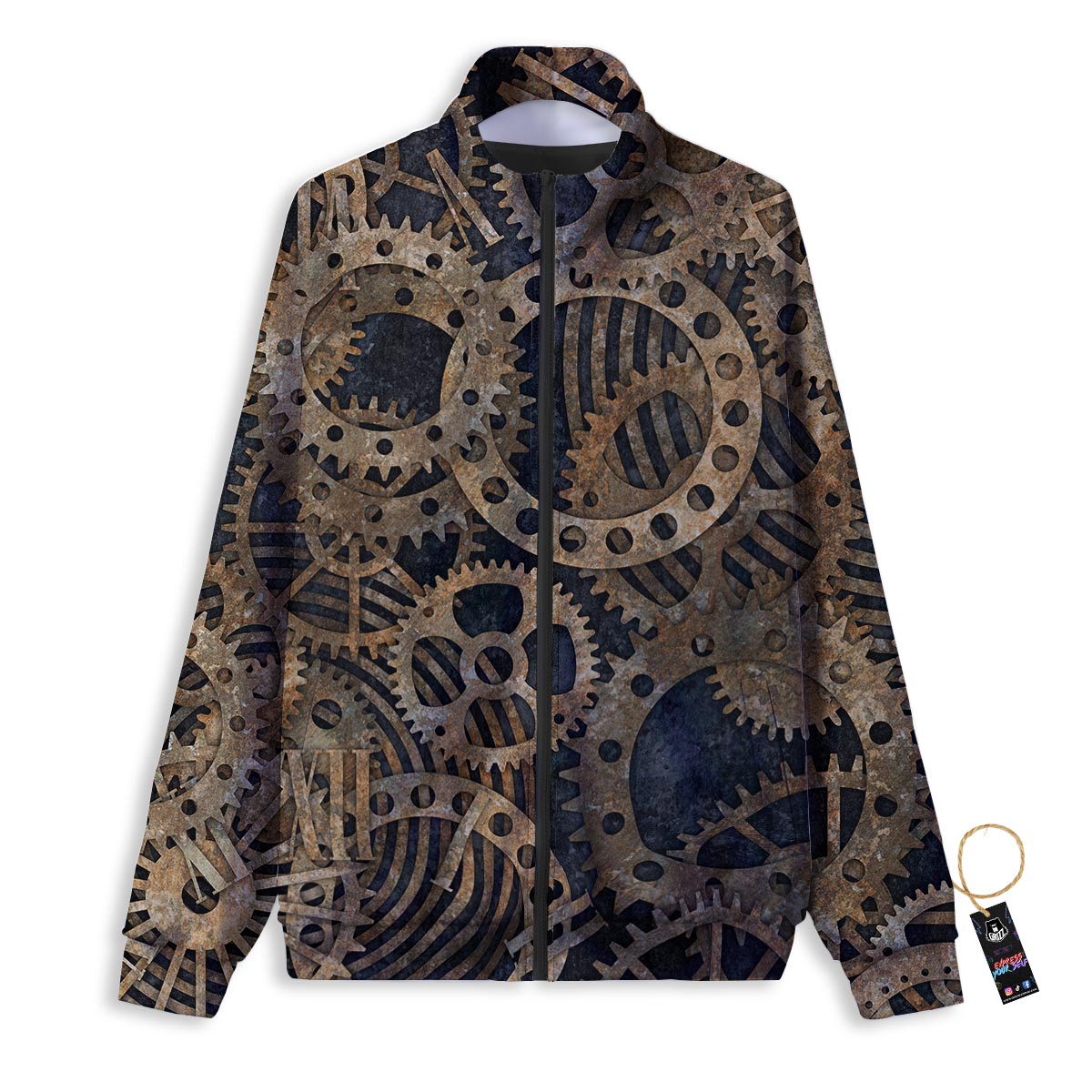 Cogs And Gears Steampunk Brass Print Track Jacket-grizzshop