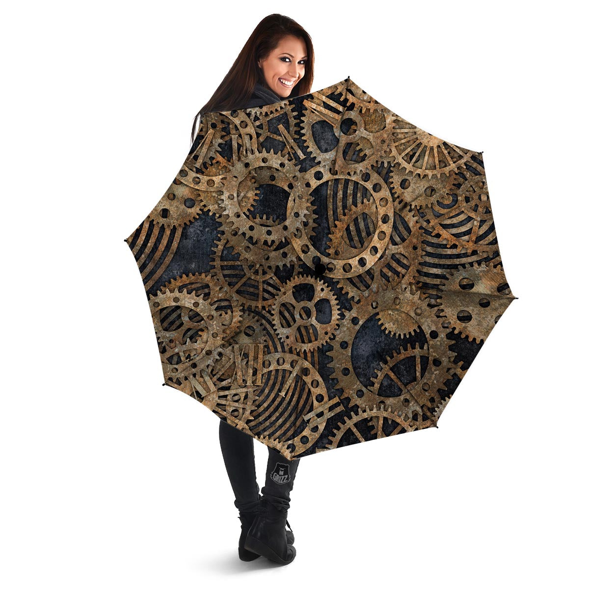 Cogs And Gears Steampunk Brass Print Umbrella-grizzshop