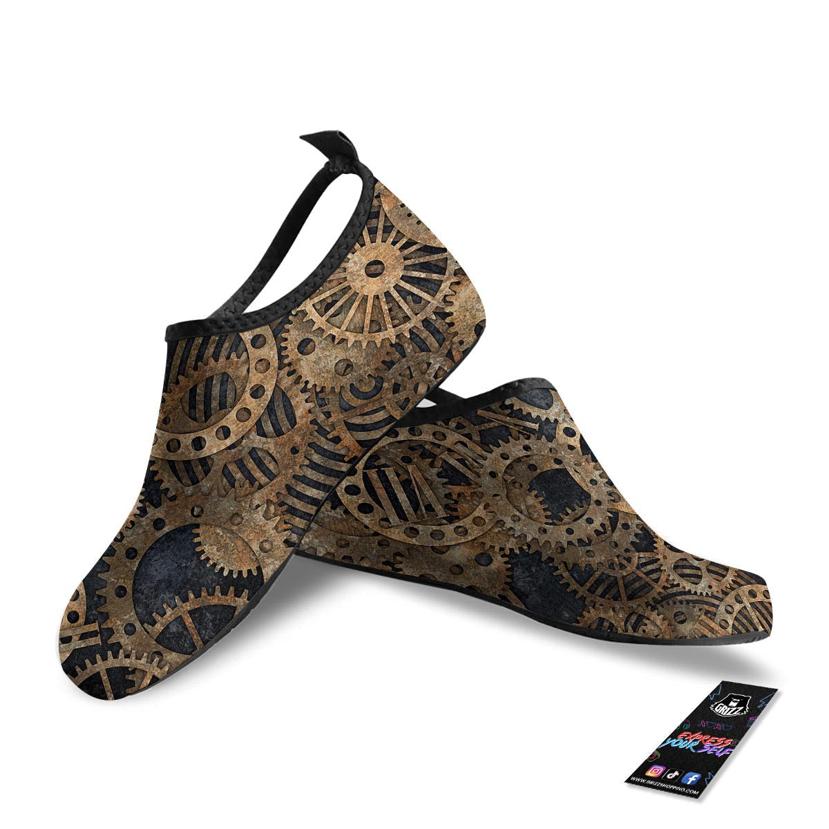 Cogs And Gears Steampunk Brass Print Water Shoes-grizzshop