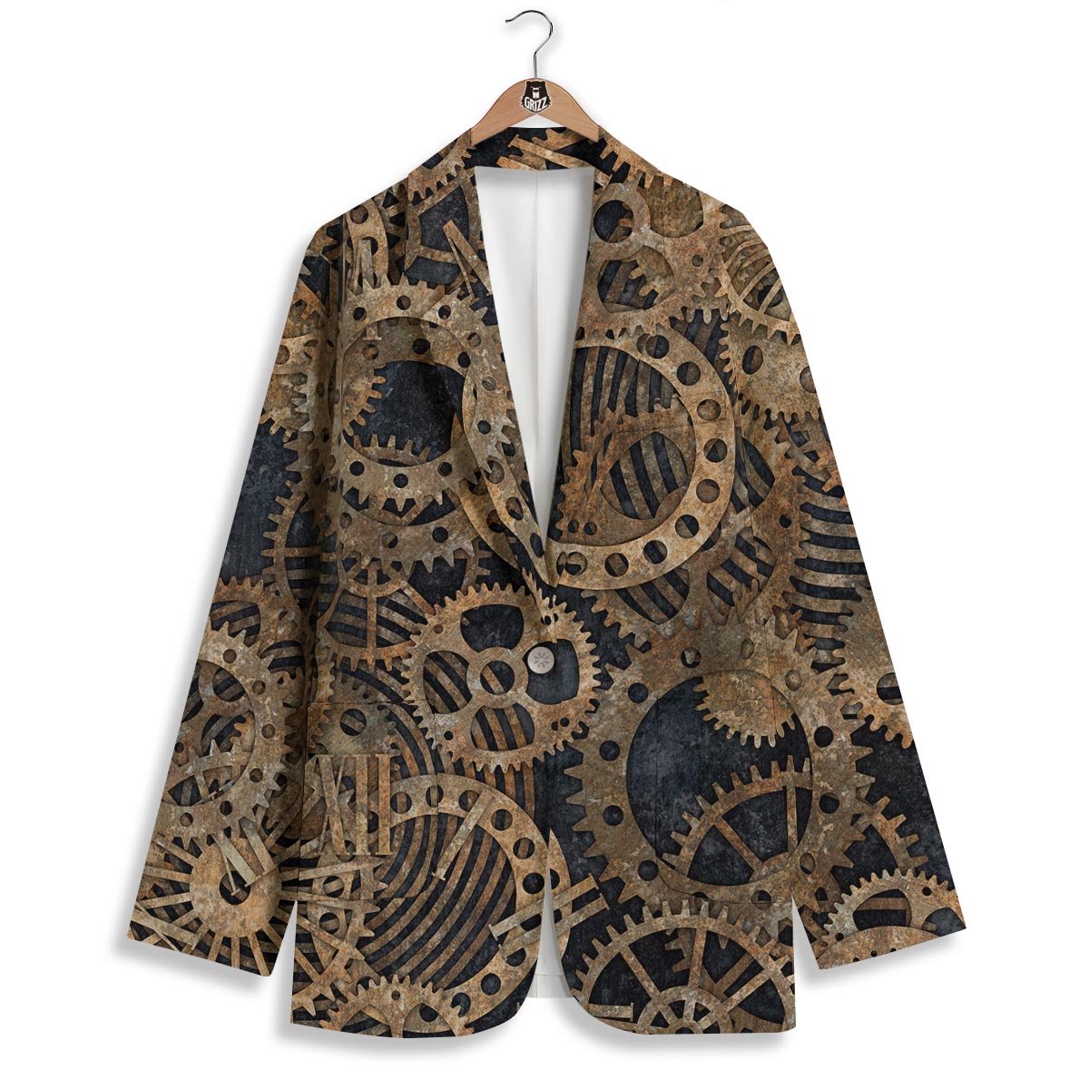 Cogs And Gears Steampunk Brass Print Women's Blazer-grizzshop