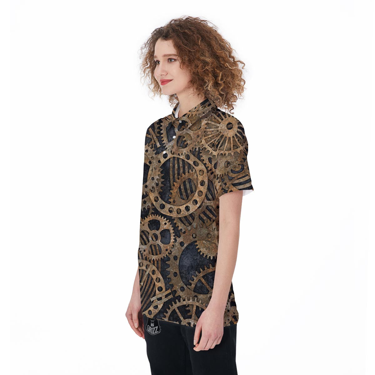 Cogs And Gears Steampunk Brass Print Women's Golf Shirts-grizzshop