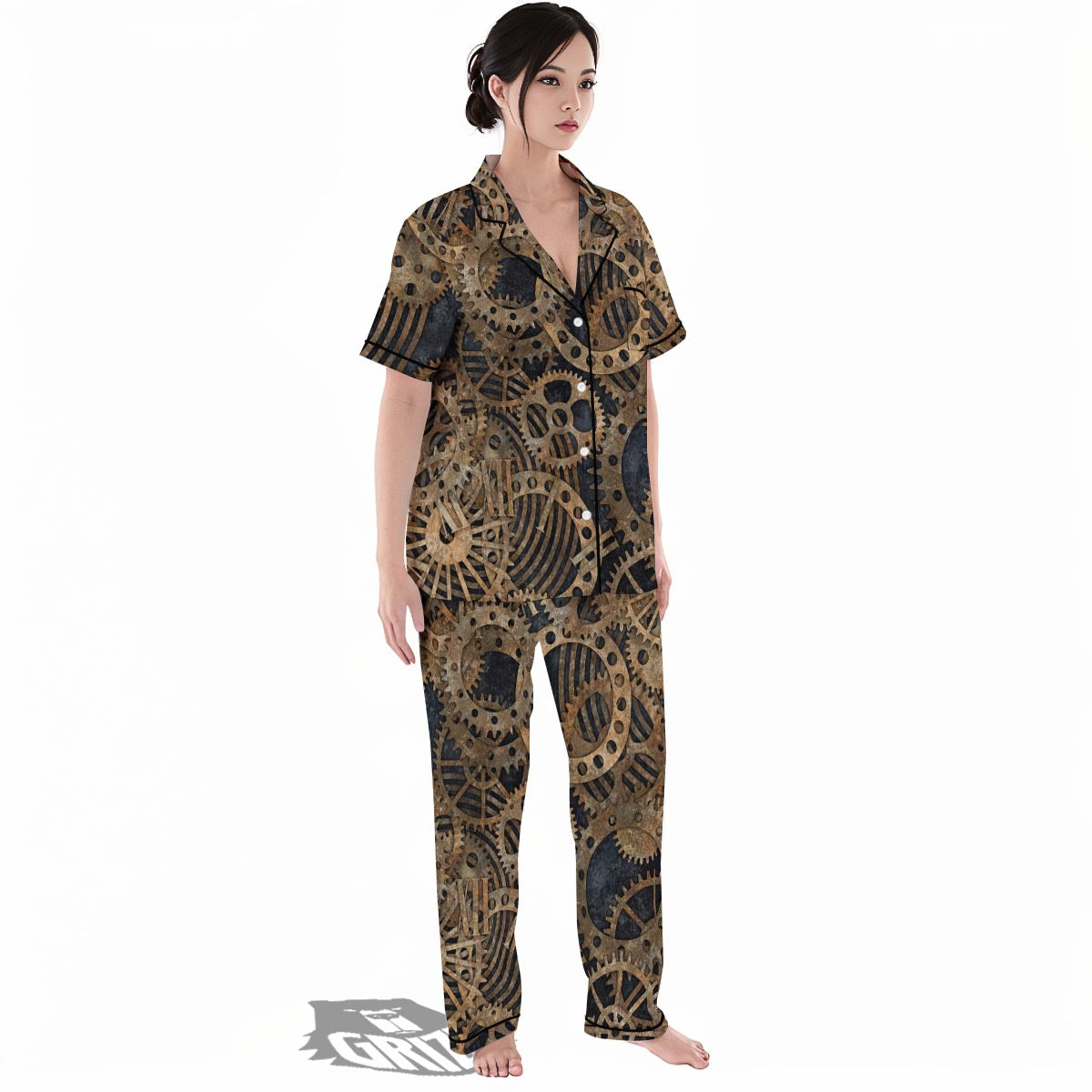 Cogs And Gears Steampunk Brass Print Women's Pajamas Set-grizzshop