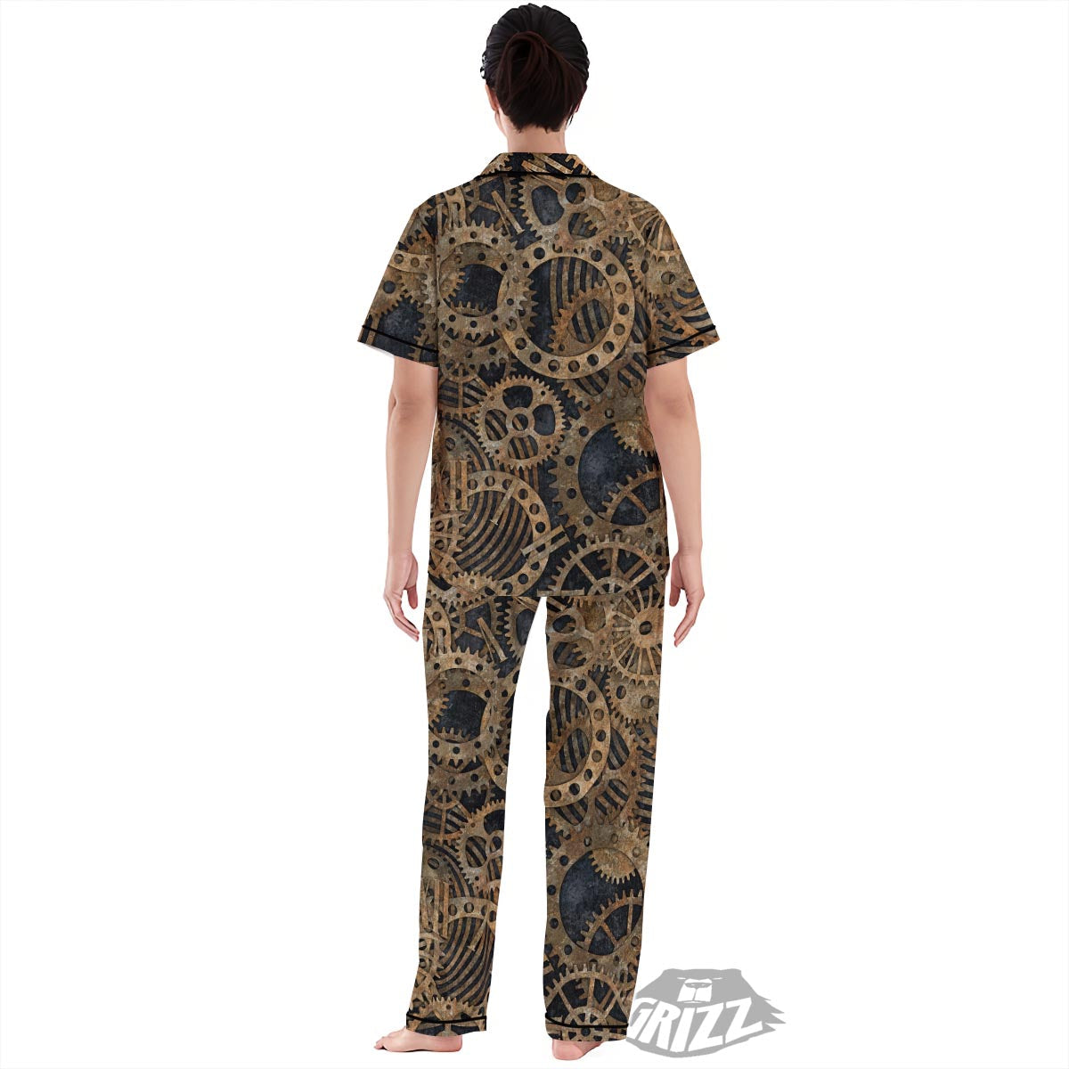 Cogs And Gears Steampunk Brass Print Women's Pajamas Set-grizzshop