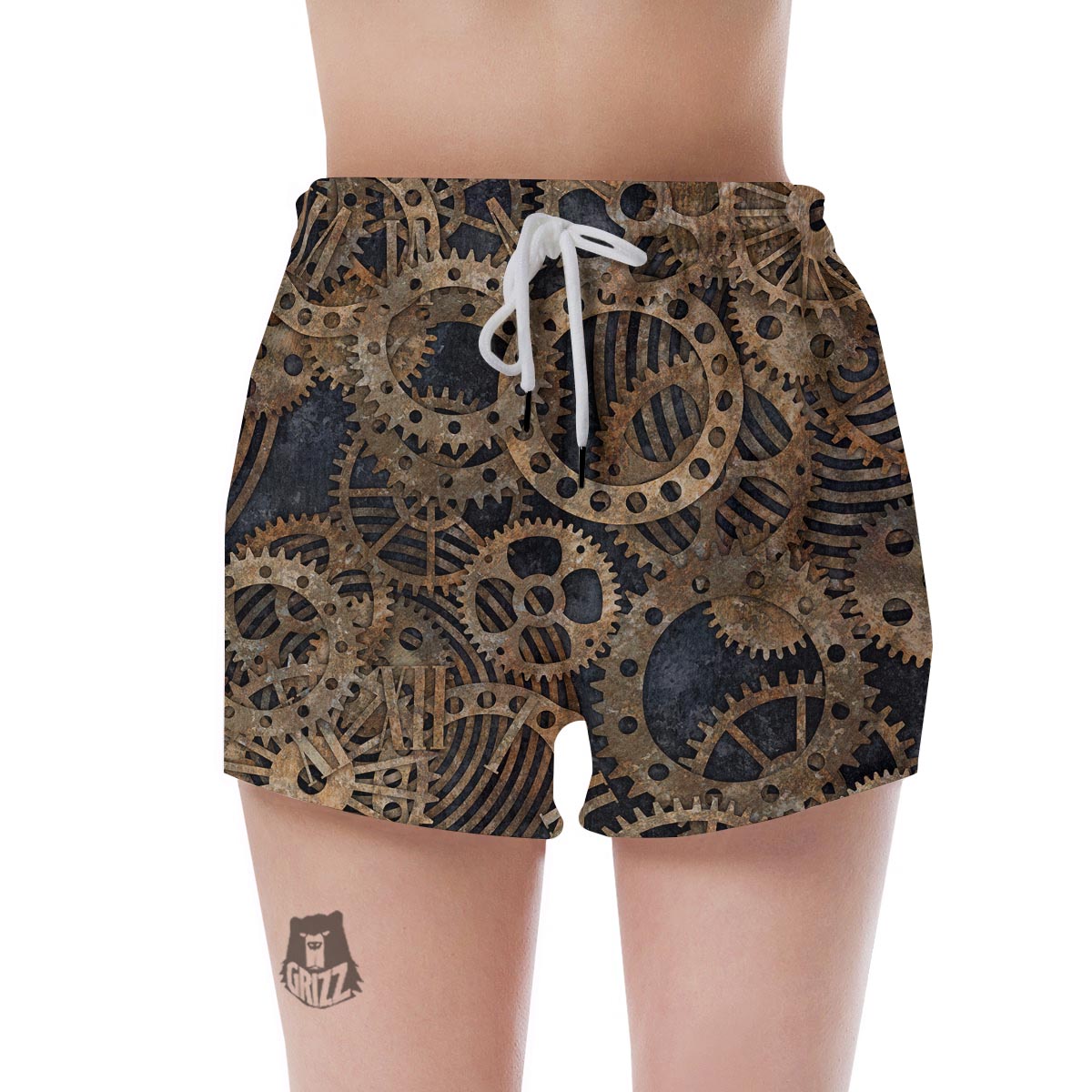Cogs And Gears Steampunk Brass Print Women's Shorts-grizzshop