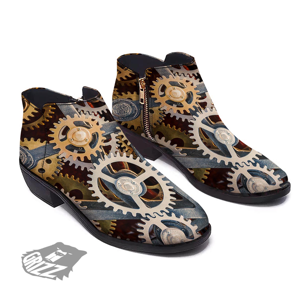 Cogs And Steampunk Gears Print Ankle Boots-grizzshop