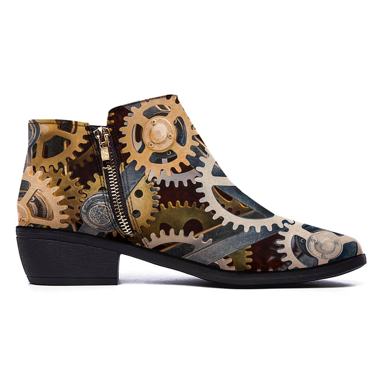 Cogs And Steampunk Gears Print Ankle Boots-grizzshop