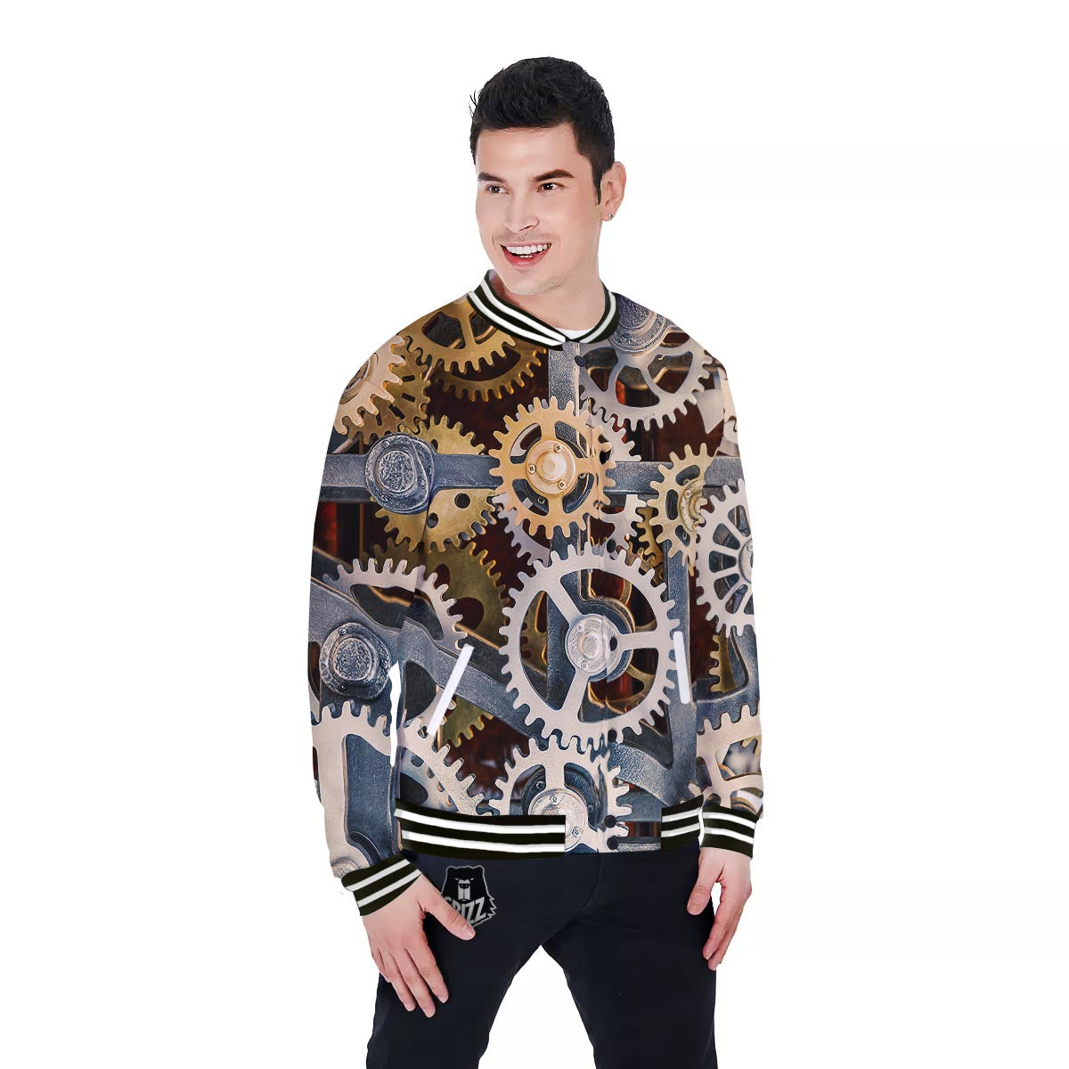 Cogs And Steampunk Gears Print Baseball Jacket-grizzshop