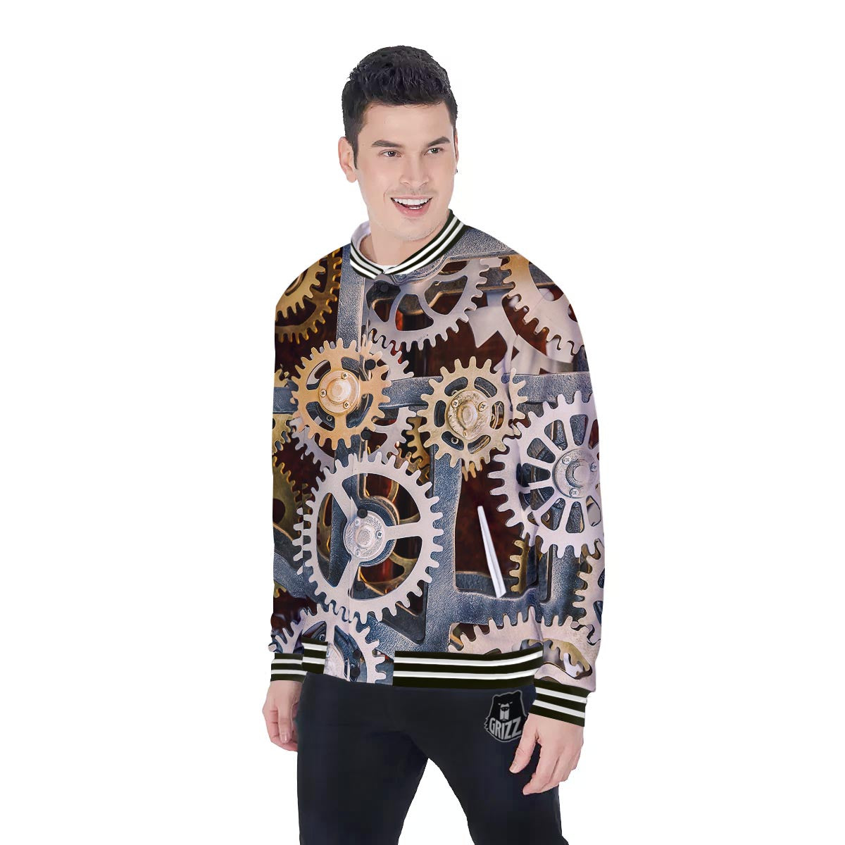 Cogs And Steampunk Gears Print Baseball Jacket-grizzshop