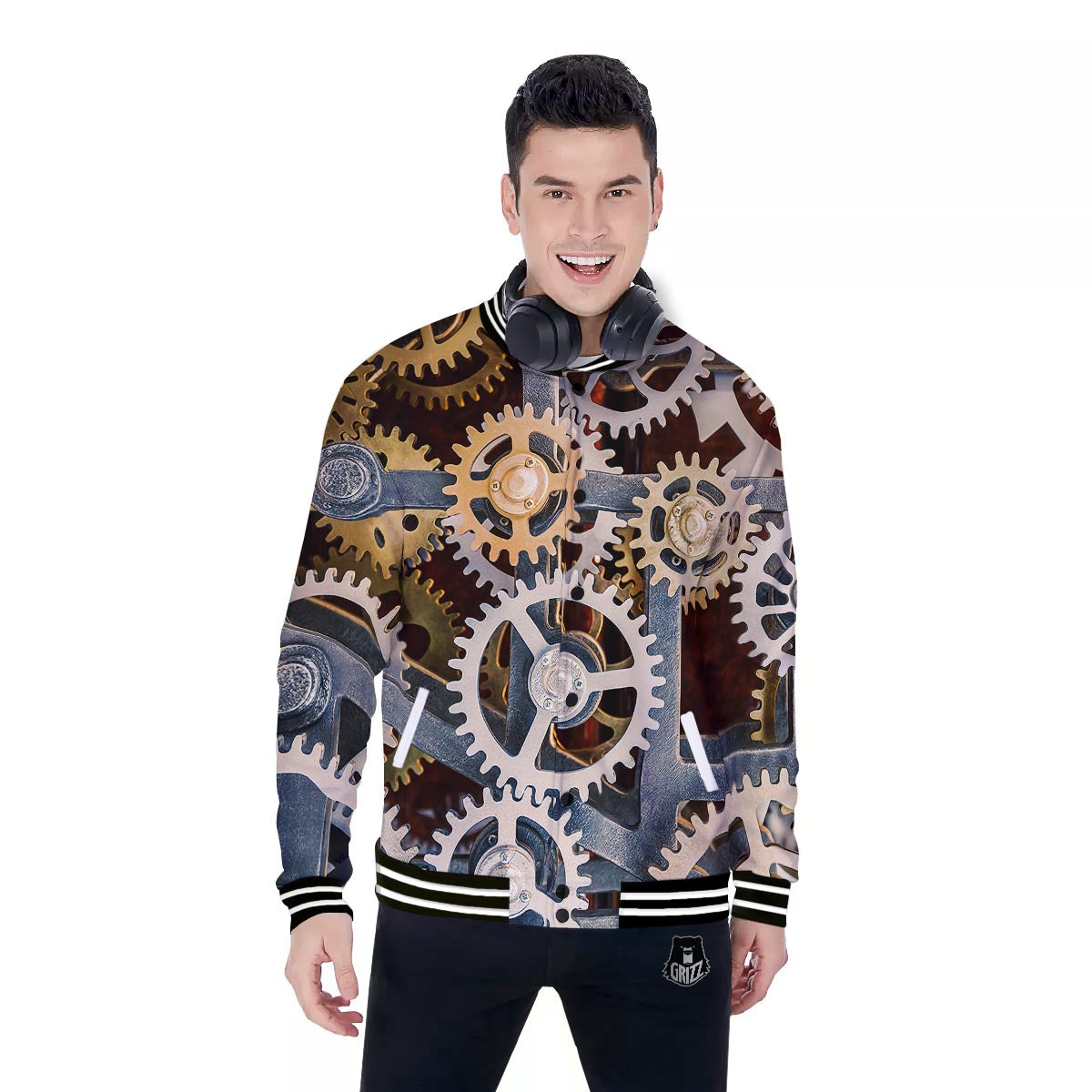 Cogs And Steampunk Gears Print Baseball Jacket-grizzshop