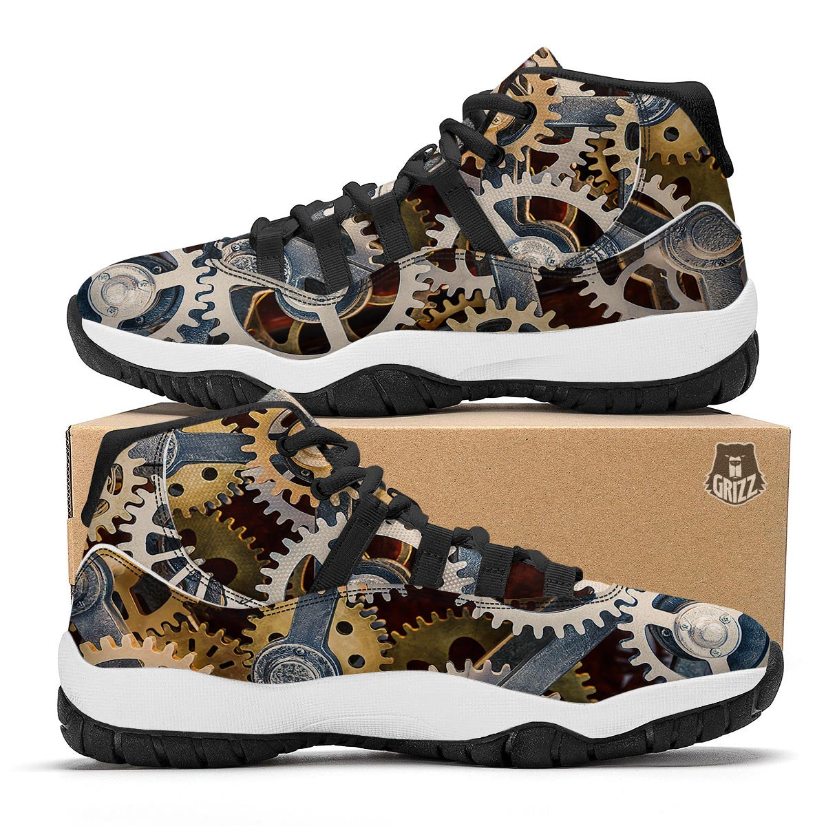 Cogs And Steampunk Gears Print Black Bball Shoes-grizzshop