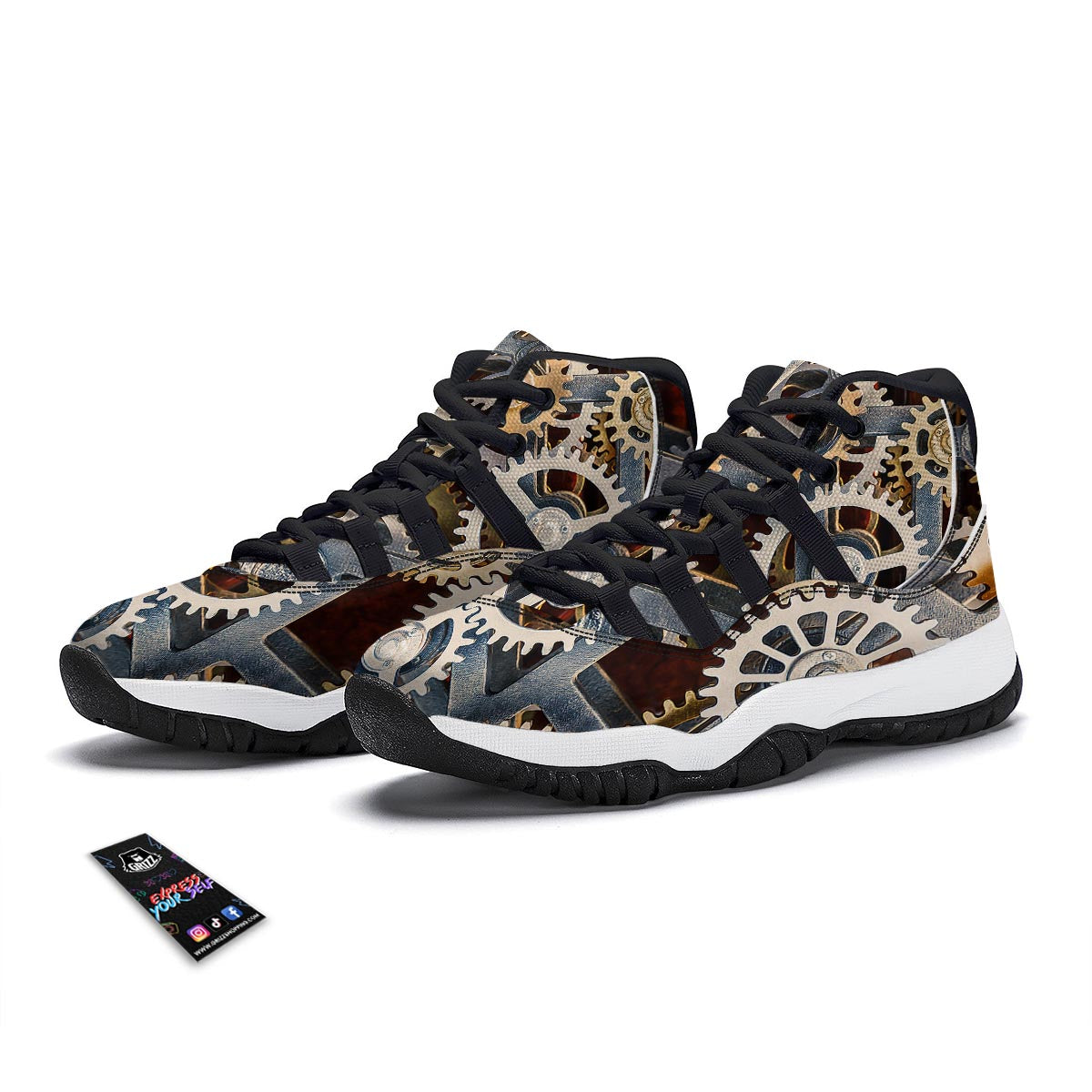 Cogs And Steampunk Gears Print Black Bball Shoes-grizzshop