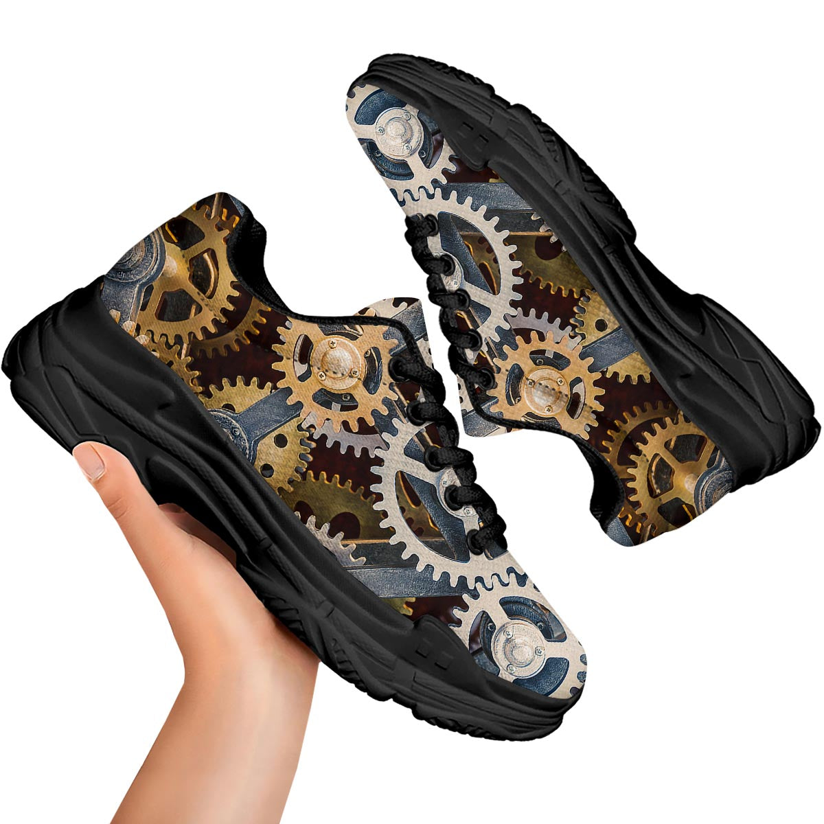 Cogs And Steampunk Gears Print Black Chunky Shoes-grizzshop