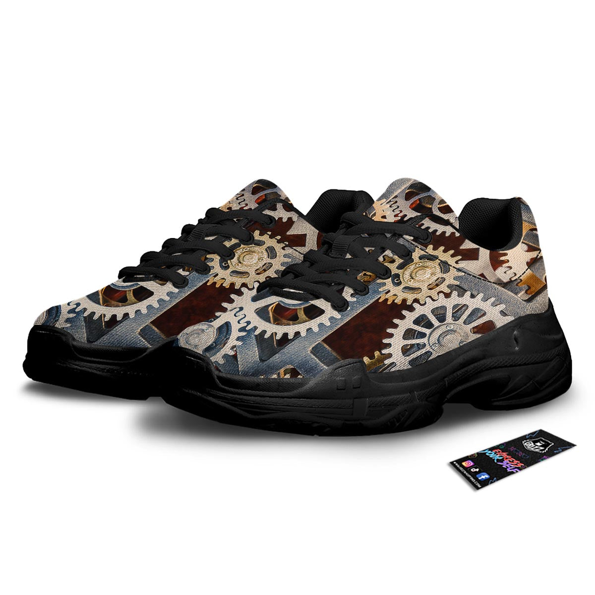Cogs And Steampunk Gears Print Black Chunky Shoes-grizzshop