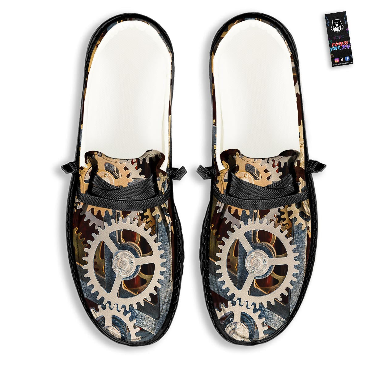 Cogs And Steampunk Gears Print Black Loafers-grizzshop