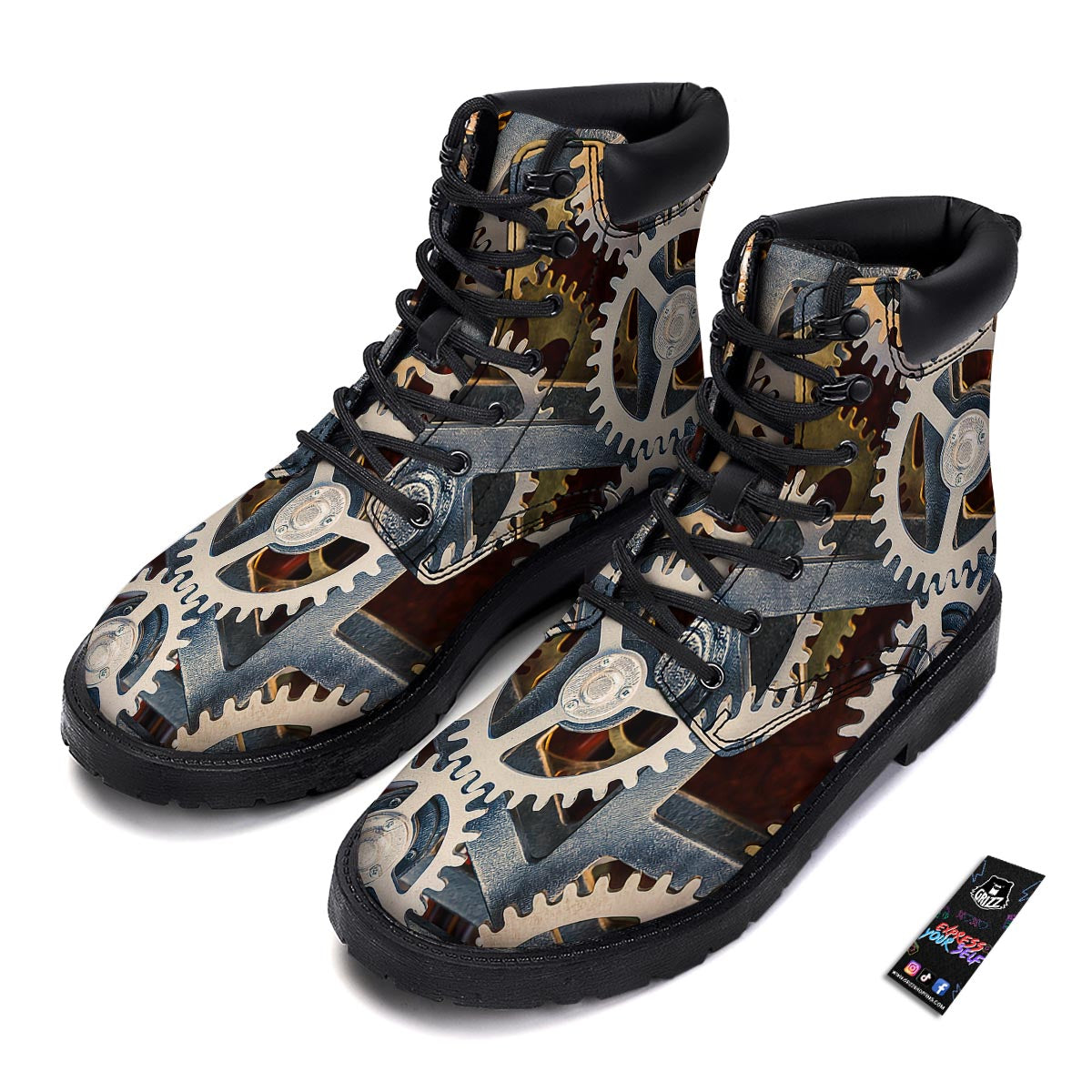 Cogs And Steampunk Gears Print Boots-grizzshop