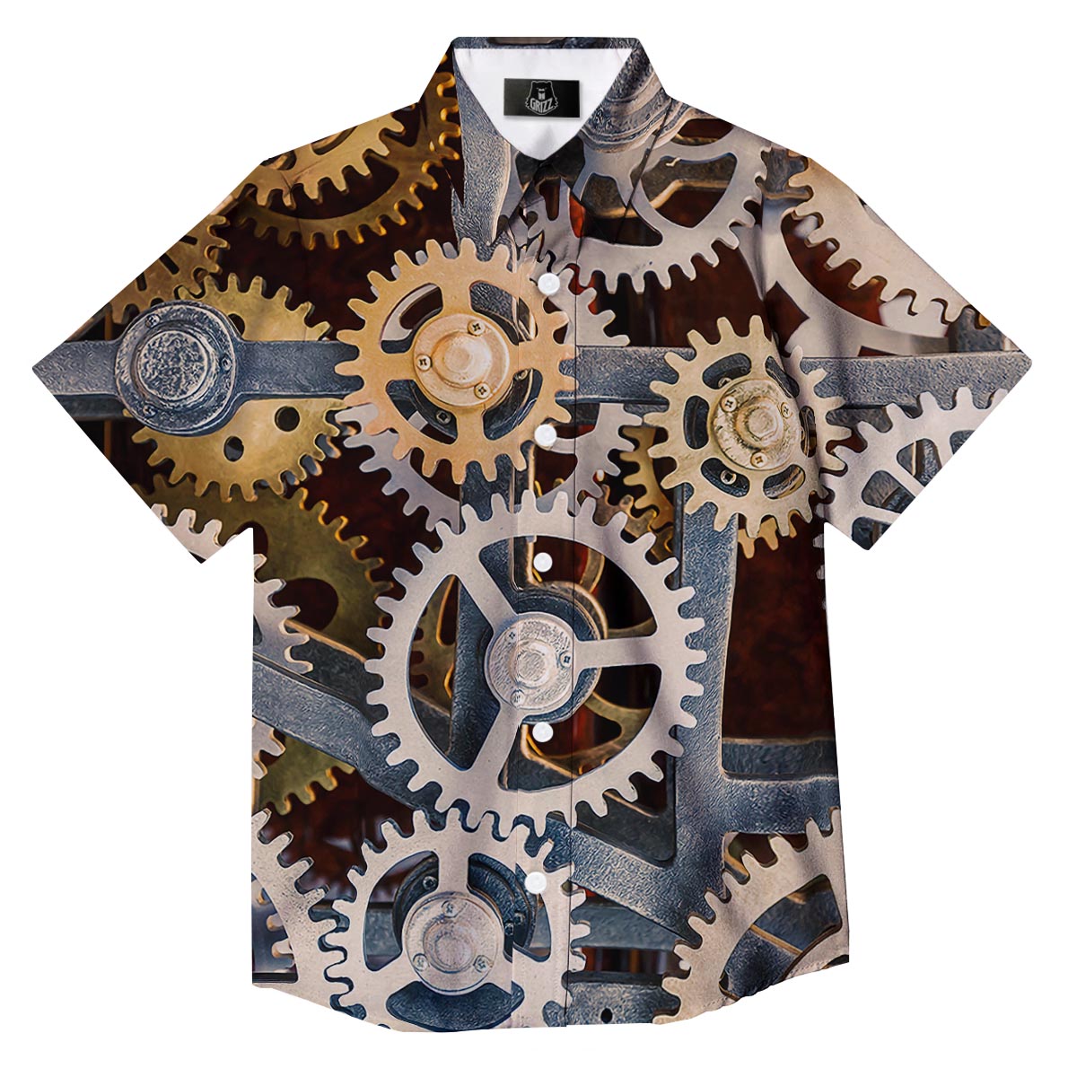 Cogs And Steampunk Gears Print Button Up Shirt-grizzshop