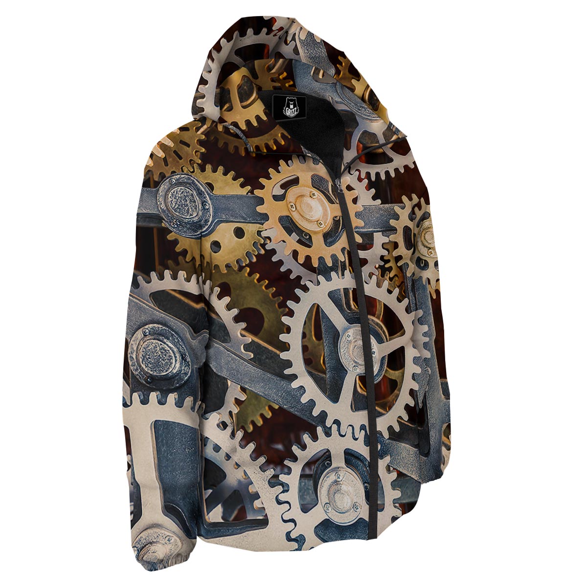 Cogs And Steampunk Gears Print Down Jacket-grizzshop