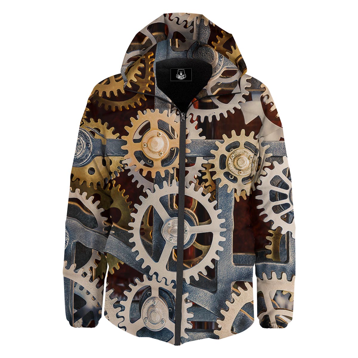 Cogs And Steampunk Gears Print Down Jacket-grizzshop