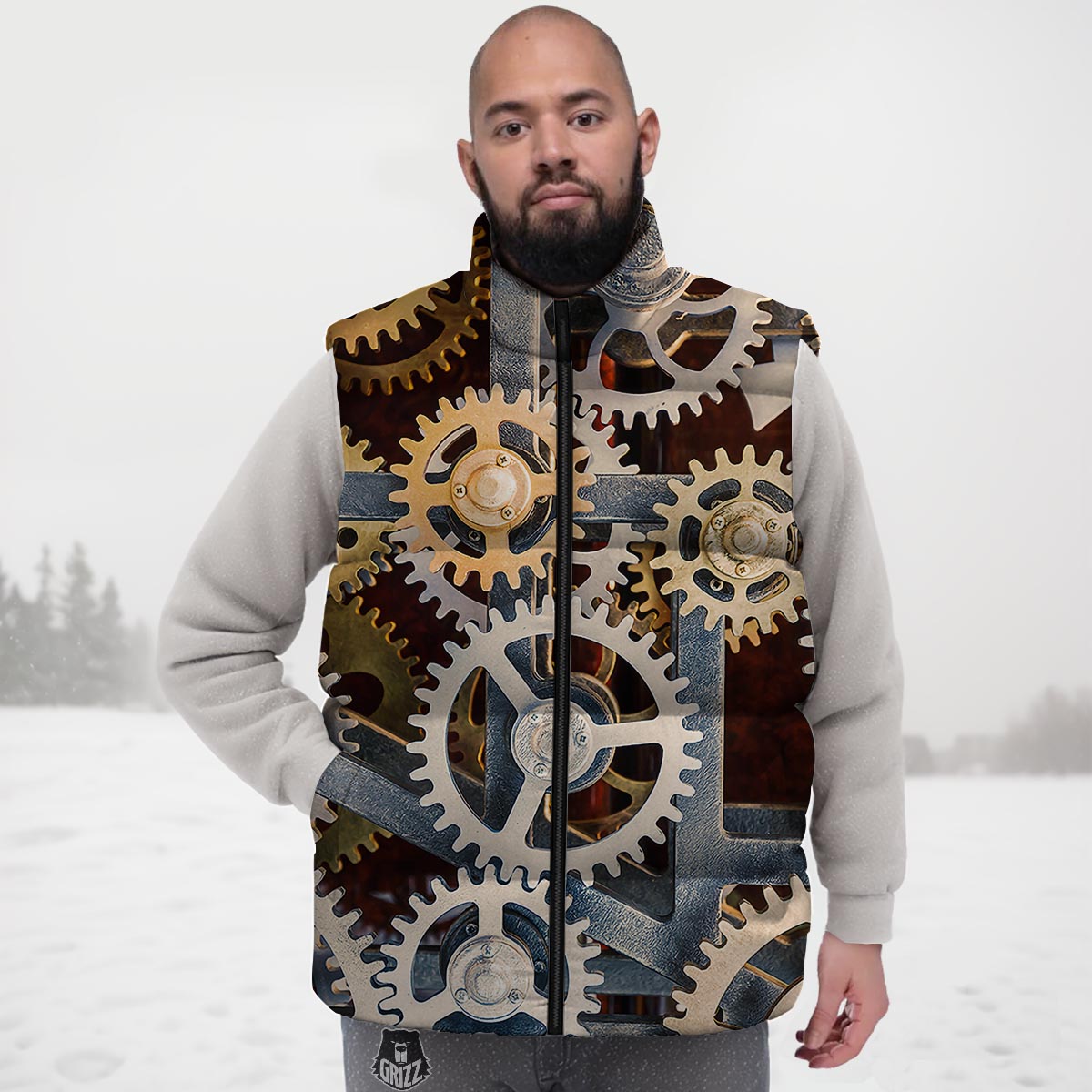 Cogs And Steampunk Gears Print Down Vest