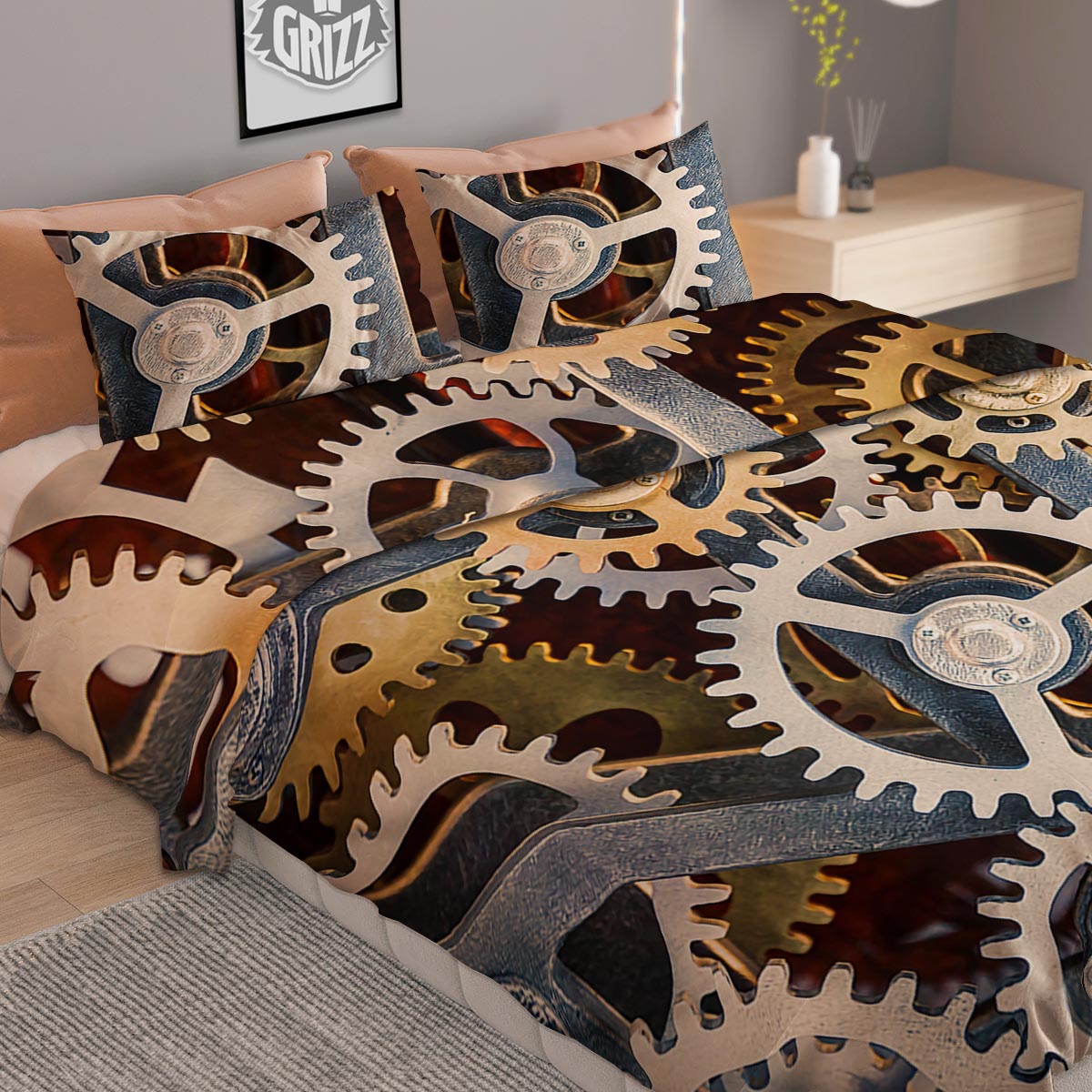 Cogs And Steampunk Gears Print Duvet Cover Bedding Set