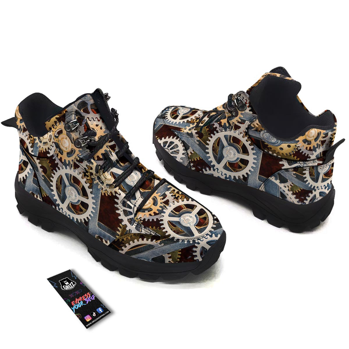 Cogs And Steampunk Gears Print Hiking Shoes-grizzshop