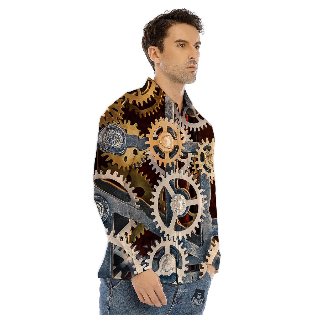 Cogs And Steampunk Gears Print Men's Dress Shirts-grizzshop