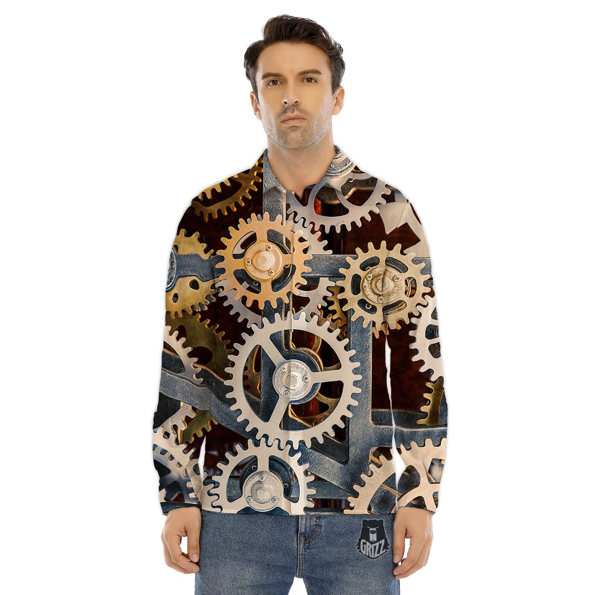 Cogs And Steampunk Gears Print Men's Dress Shirts-grizzshop