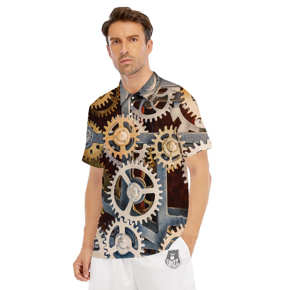Cogs And Steampunk Gears Print Men's Golf Shirts-grizzshop