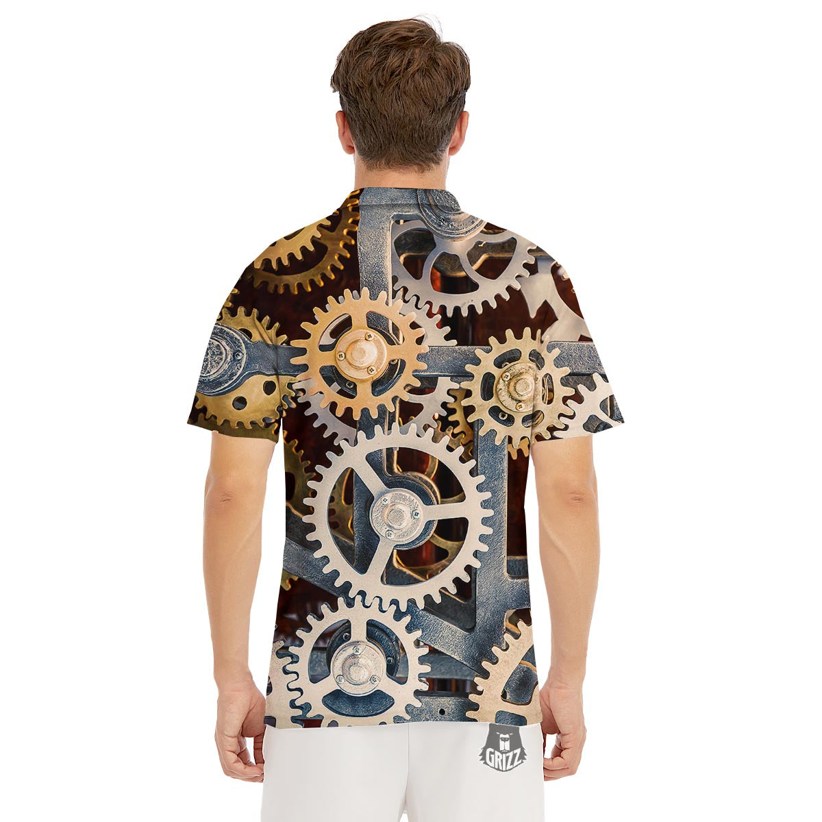 Cogs And Steampunk Gears Print Men's Golf Shirts-grizzshop