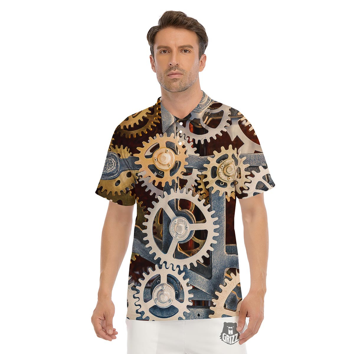 Cogs And Steampunk Gears Print Men's Golf Shirts-grizzshop