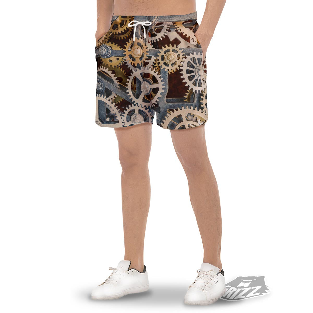 Cogs And Steampunk Gears Print Men's Gym Shorts-grizzshop