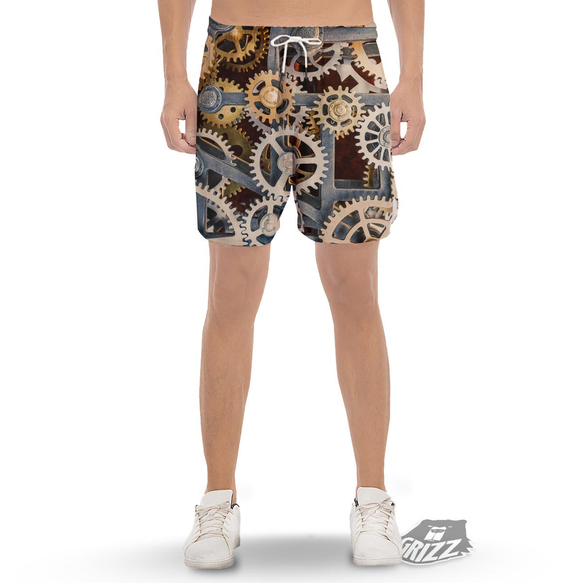 Cogs And Steampunk Gears Print Men's Gym Shorts-grizzshop