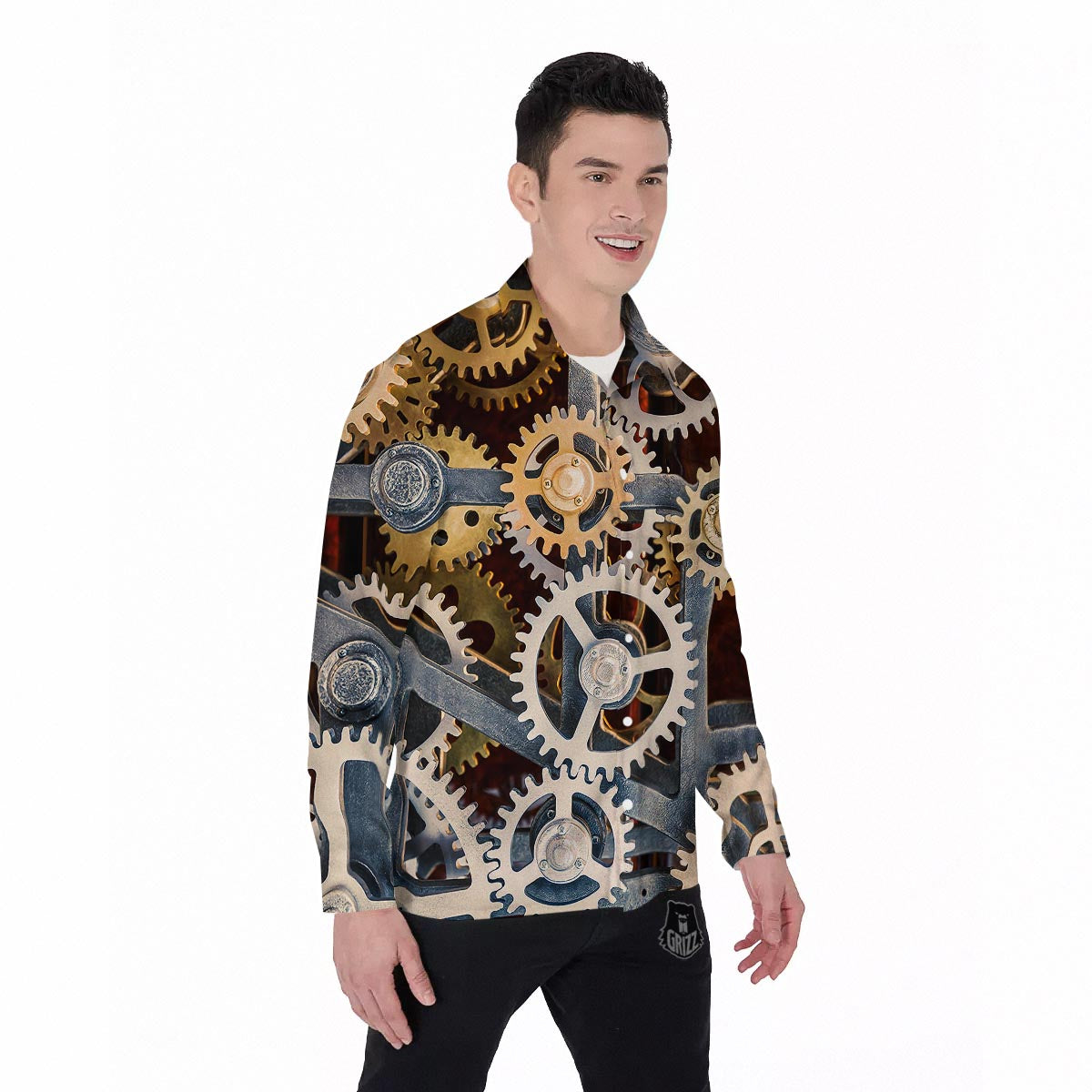 Cogs And Steampunk Gears Print Men's Long Sleeve Shirts-grizzshop
