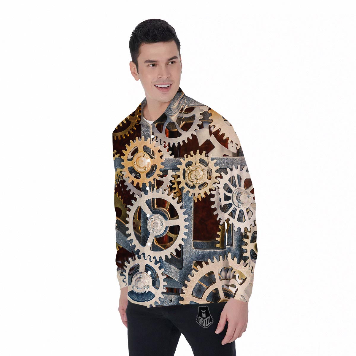 Cogs And Steampunk Gears Print Men's Long Sleeve Shirts-grizzshop