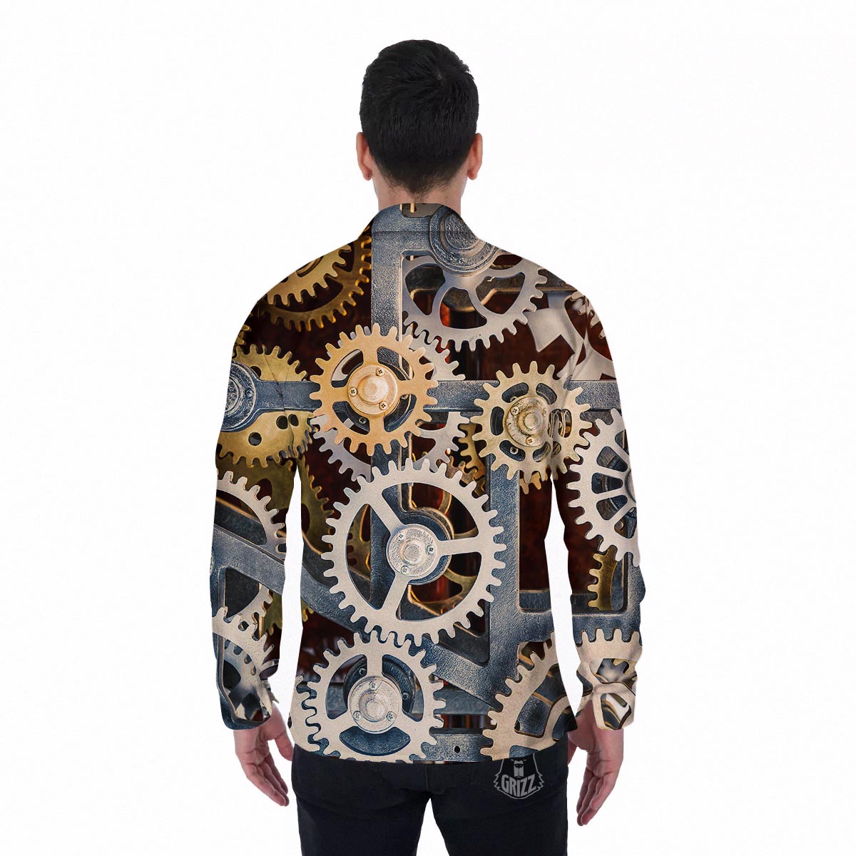 Cogs And Steampunk Gears Print Men's Long Sleeve Shirts-grizzshop