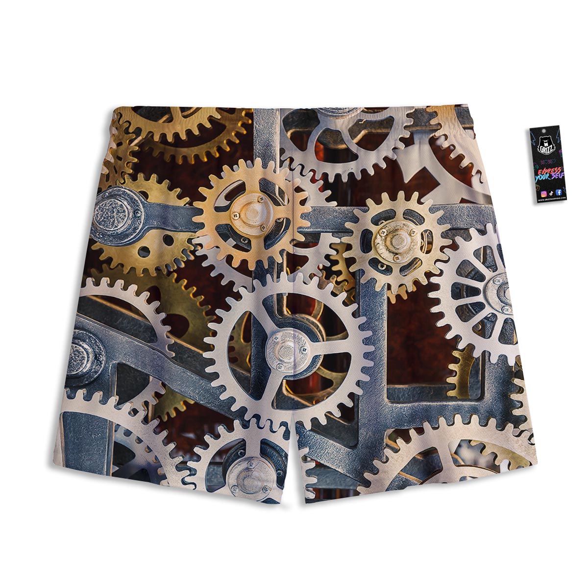Cogs And Steampunk Gears Print Mesh Shorts