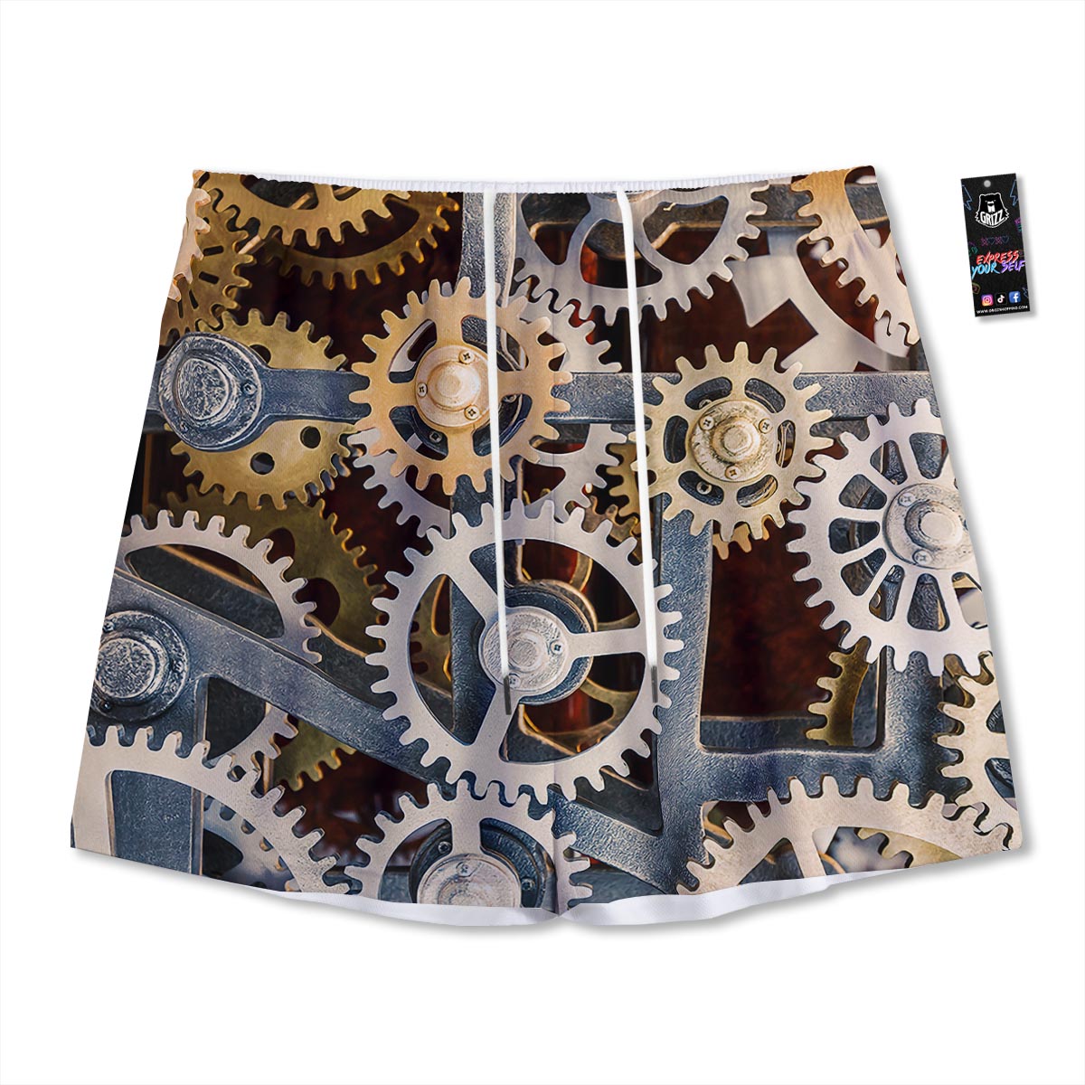 Cogs And Steampunk Gears Print Mesh Shorts