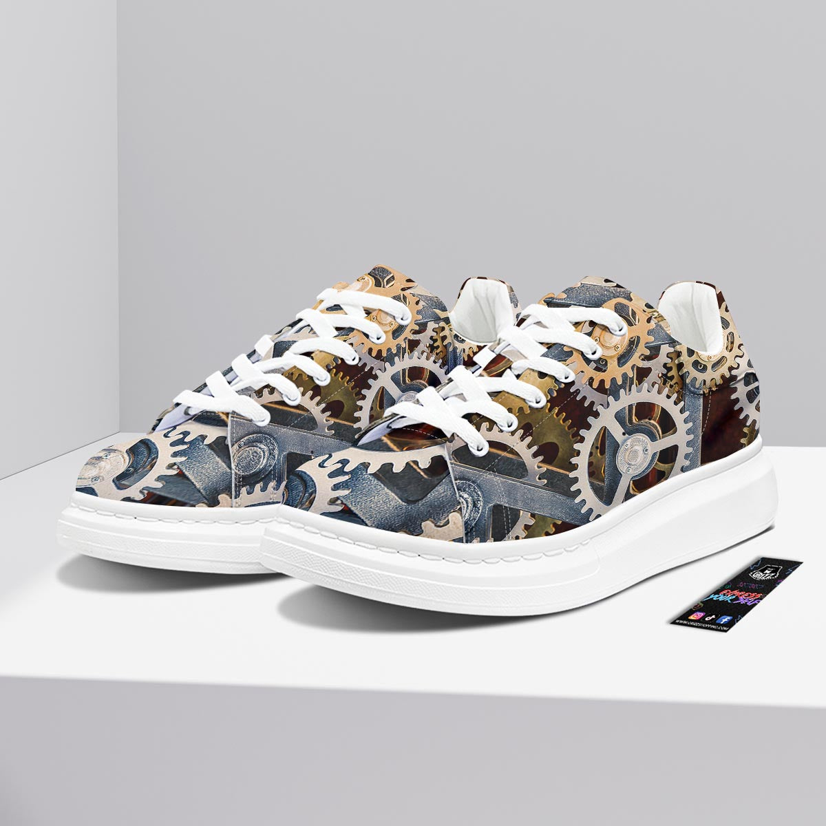 Cogs And Steampunk Gears Print Platform Shoes-grizzshop