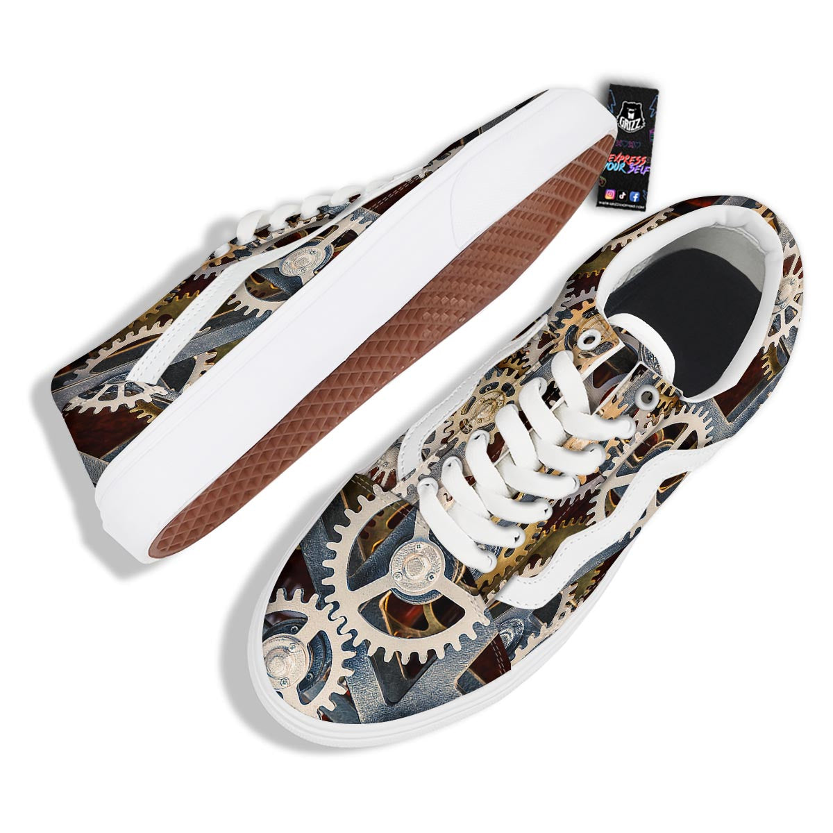 Cogs And Steampunk Gears Print Skate Shoes-grizzshop